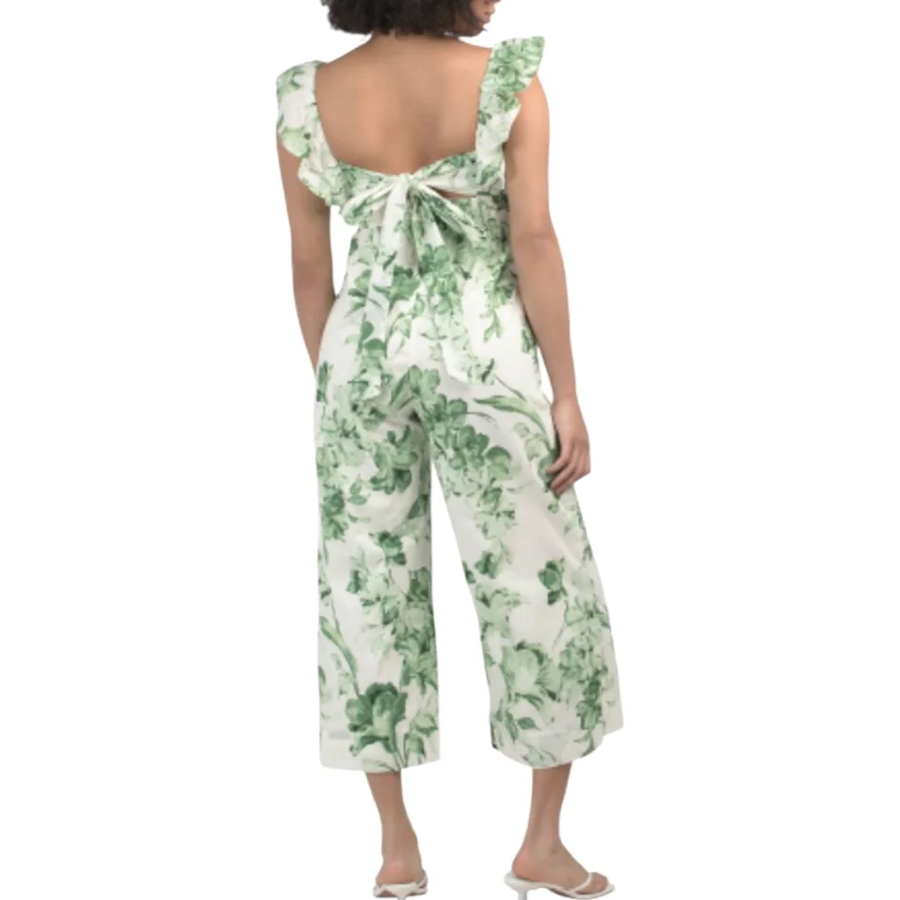 Floral Green and White Jumpsuit - Picture 2 of 7